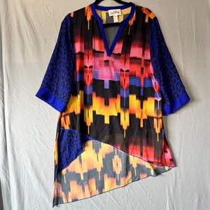 Joseph Ribkoff Womens Asymmetric Tunic Size 8 Animal Print Lagenlook Artsy